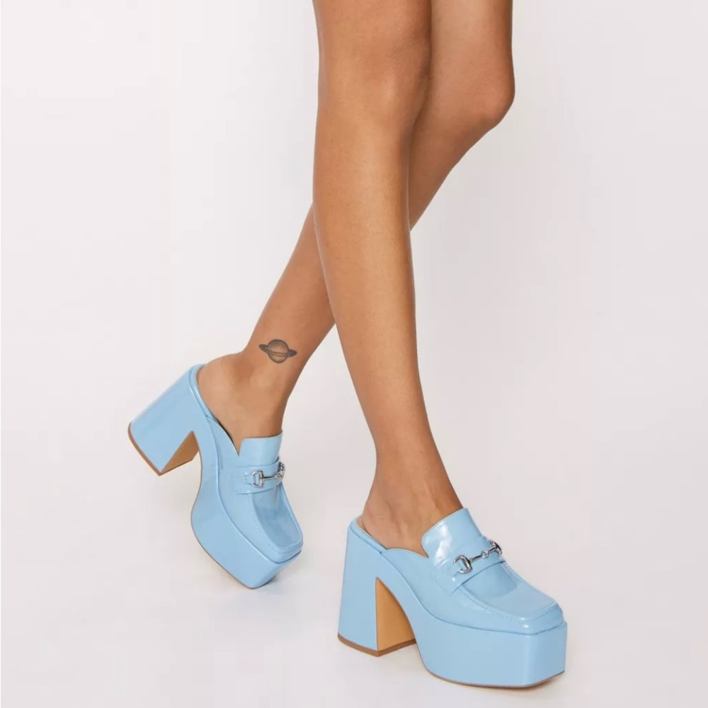 Nasty Gal Blue Platform Heels with Chunky Block Heel